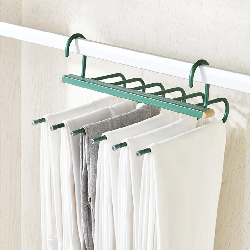 

6 In 1 Magic Trouser Hangers Folding Pants Storage Rack Wardrobe Space Saver Aluminium Alloy Pants Hangers Organizer Rack