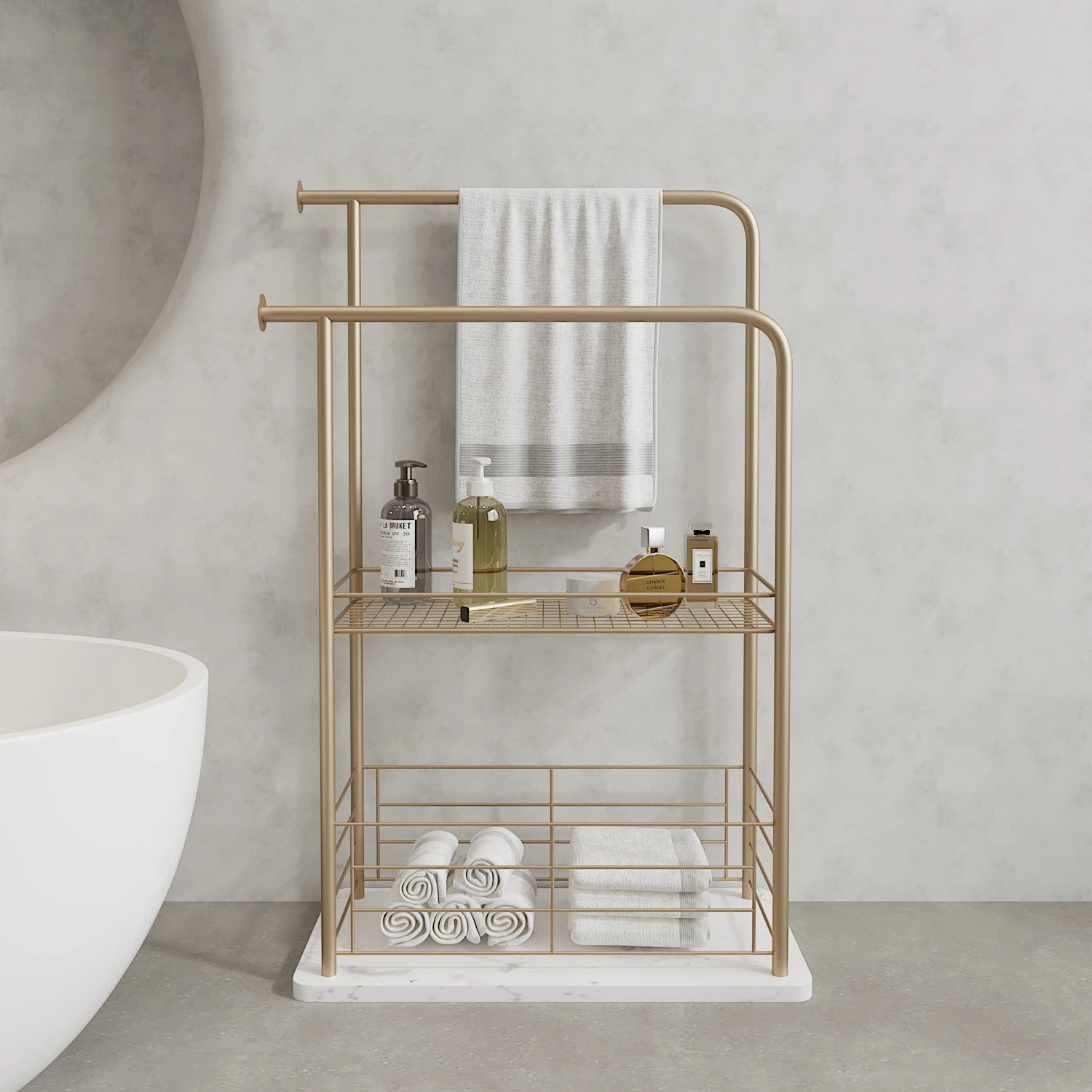 

Nordic light luxury bathroom floor towel rack bathroom bathtub rack bath towel rack marble