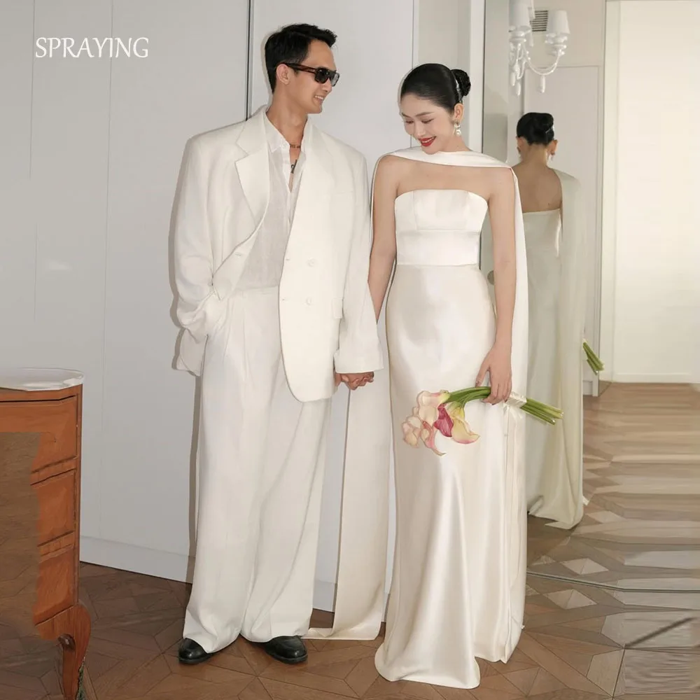 

SPRAYING Elegant Satin Scarf Wedding Dresses Strapless Sleeveless Bridal Gown Mermaid Long Vestidos De Novia Customized 2026
