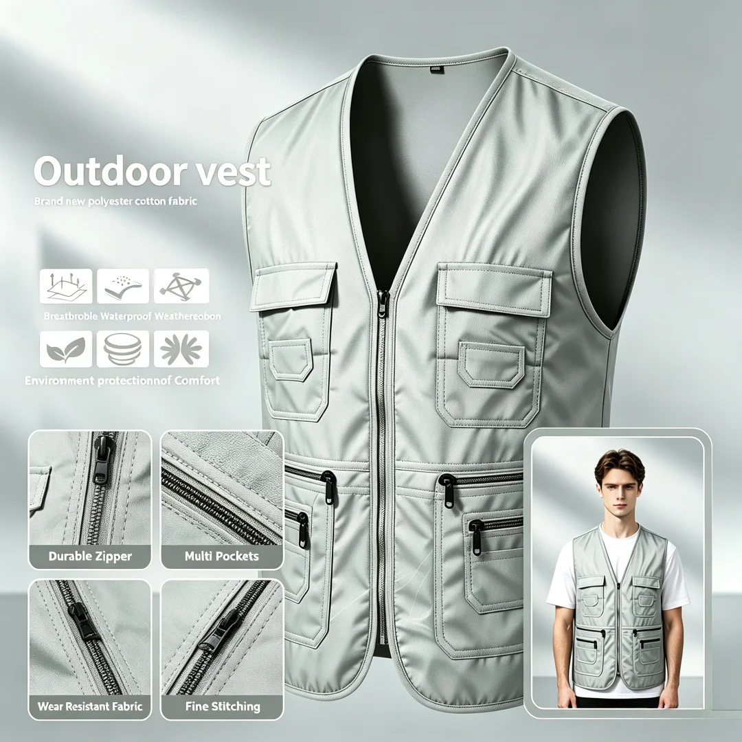 Summer Printed LOGO Multi-pocket Vest High-End Outdoor Shooting Fishing Hiking Camping Cycling Vest for Volunteer Company Team W