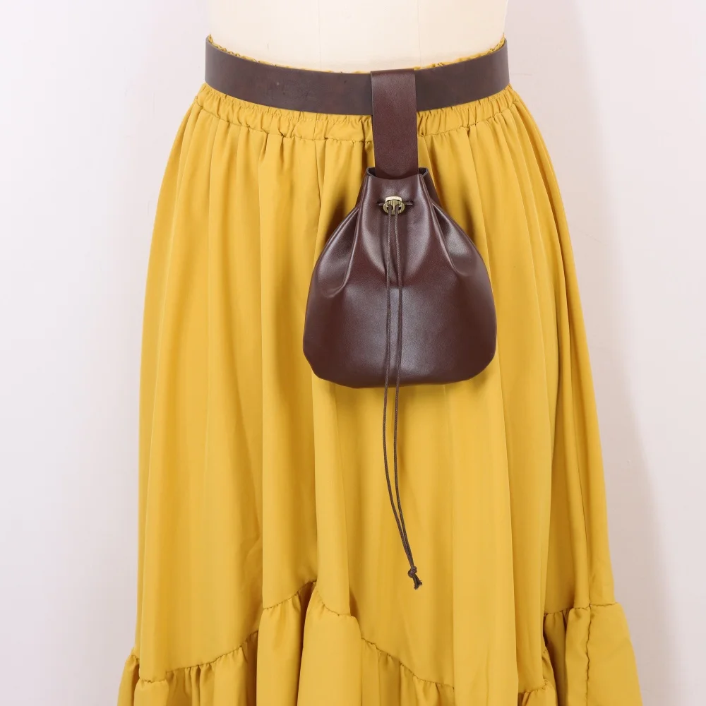 Vintage Medieval PU Leather Belt with Drawstring Pouch Renaissance Long Tail Waist Belt Hanging Bag Pirate Witch LARP Cosplay Ha view 5