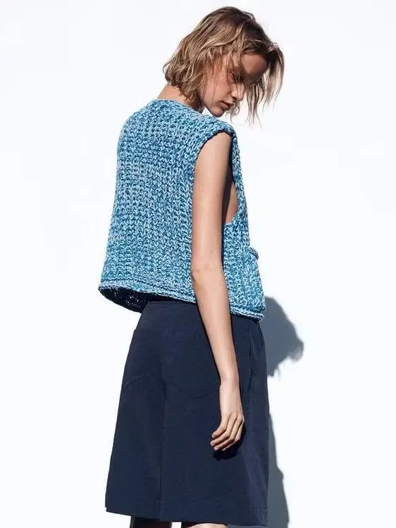 Estate 2025 Gilet lavorato a maglia pigro da donna Svel round Ne Couture grossolana Lunghezza ort Fibra di poliestere Casual Dolce