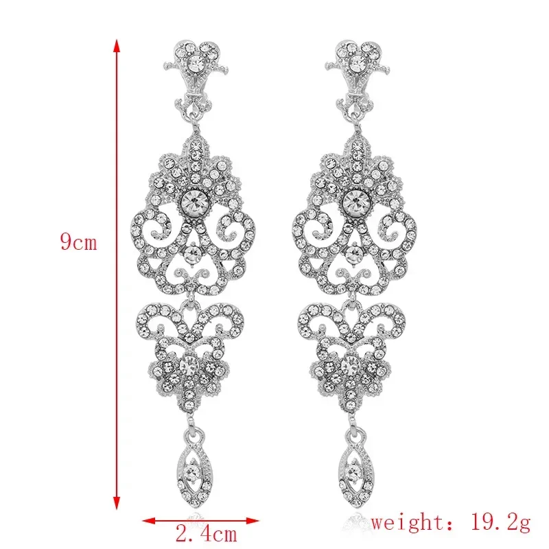 Long Silvered Cubic Zircon Flower No Ear Hole Style Earrings for Women Wedding Bridal Party Clip on Earrings Without Piercing