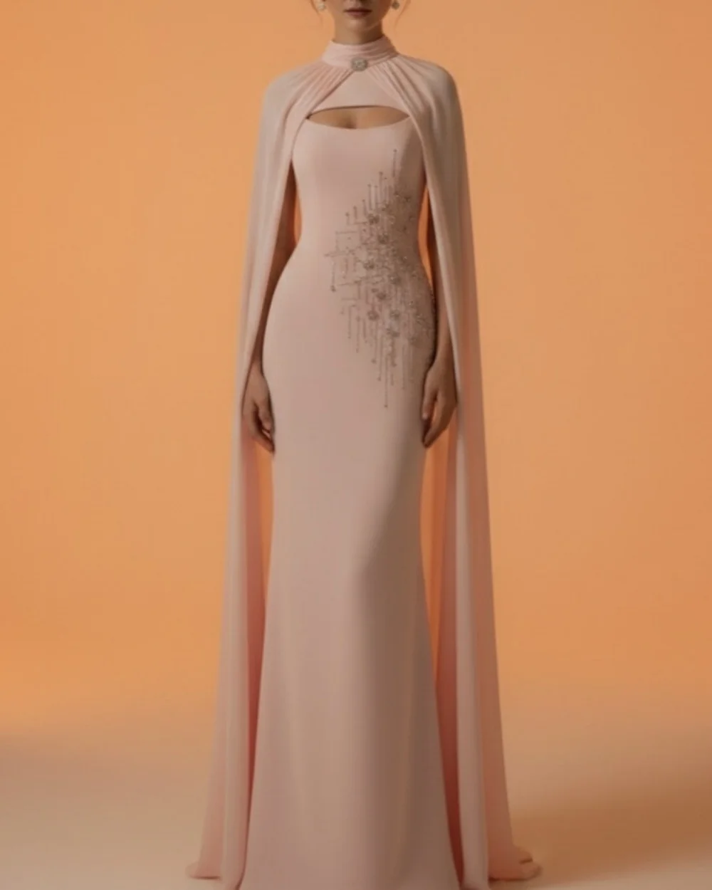 

Customized Formal Fashion Jersey Rhinestone Ruched Straight Evening Dresses Modern Style High Collar Sleeveless Long Party Gowns