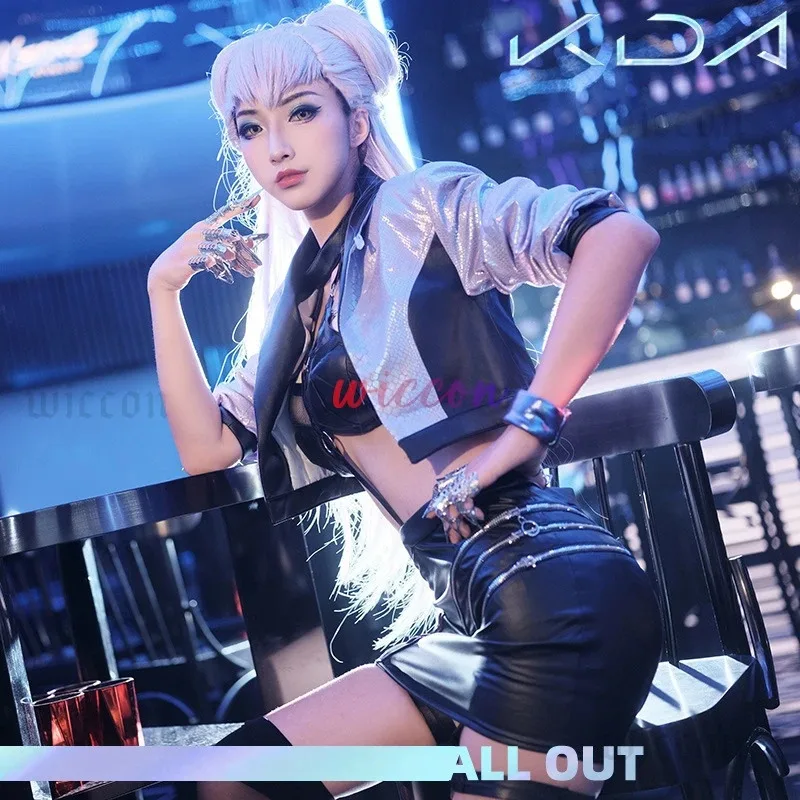 CyGame LOL S10 KDA Cosplay Costume Evelynn Cosplay Costume Women Sexy KDA All Out Evelynn Costume Halloween Bra Skirt Full Set view 2
