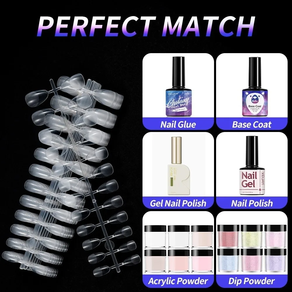 Half Matte False Nail Tips 12 Size Extra Short Press On Nails Soak Off Pre-Shaped Nail Extension Tips for Nail Art Practice