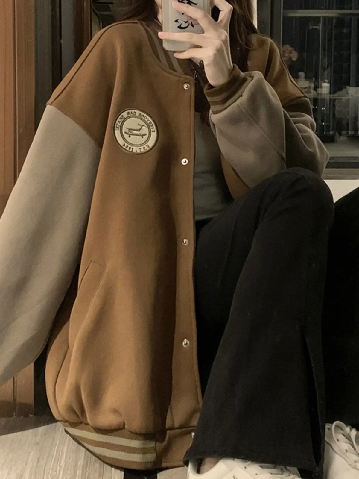 

Baseball Jackets Embroidery Womens Thickened Yoga Autumn Winter Varsity Anti-Wind Baggy High-Quality Motorcycle Stretchy Chic OL