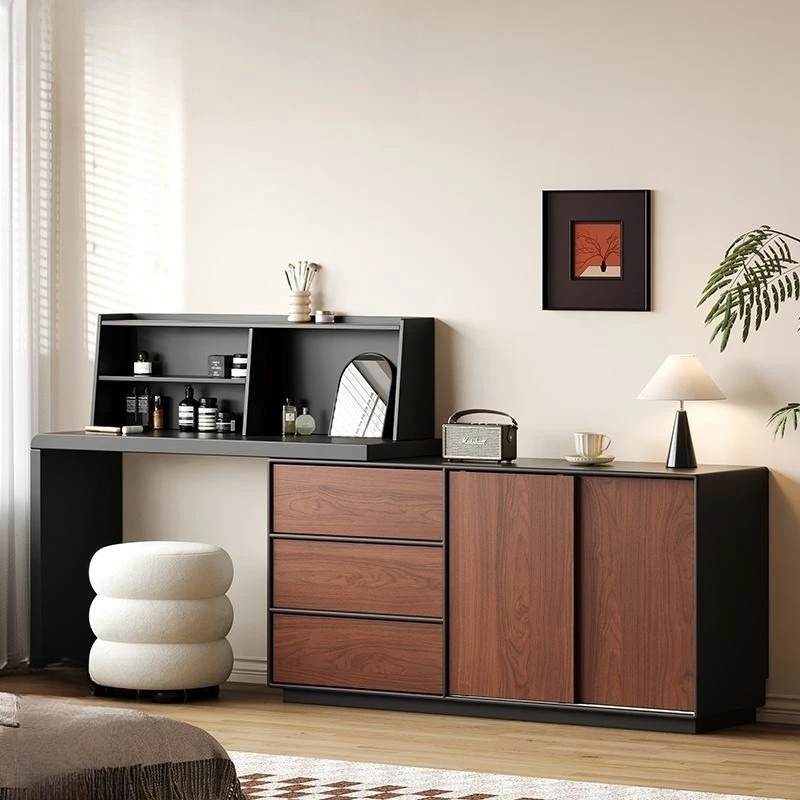 Dresser, chest, integrated, small apartment, bedroom, walnut pattern