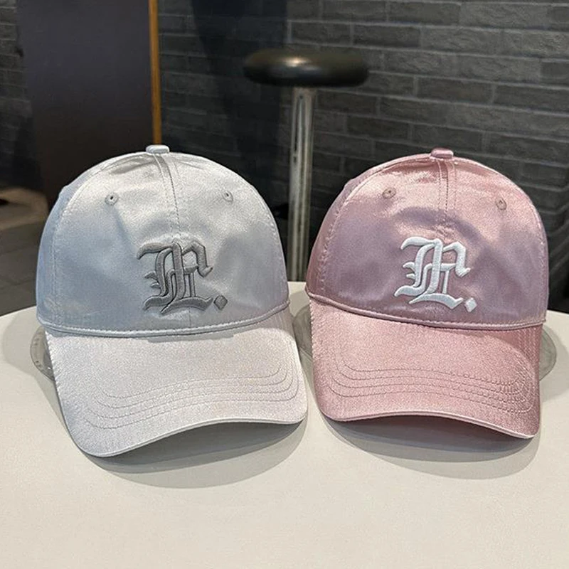 Korean Three-dimensional Letter Embroidery Fabric Satin Silk Women Baseball Cap Sun-shading Visors for Summer Sun Caps Female