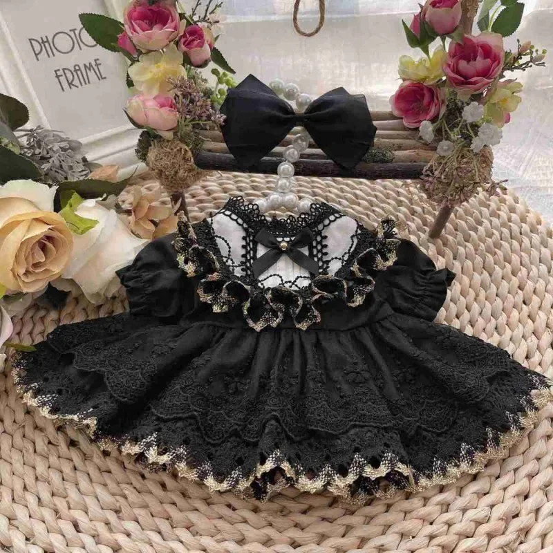 Rok boneka katun 20CM pakaian bayi dasi hitam gelap