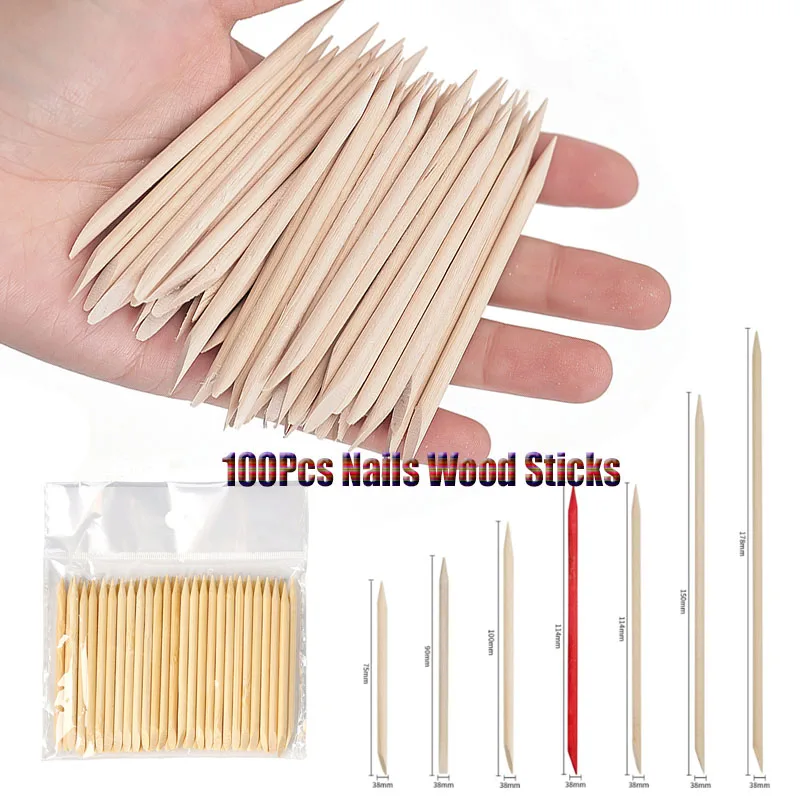100Pcs/pack Orange Wood Sticks For Cuticle Pusher Cuticle Remove Tool 5 Different Sizes Double Headed Forks For Nails Manicures