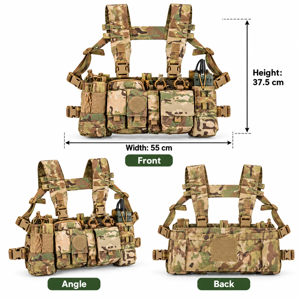 Tactical Patrol Vest, Commuter Chest Rig, Detachable Radio Pouch, Modular Utility Vest with Removable Front Pouch for Outdoor 6