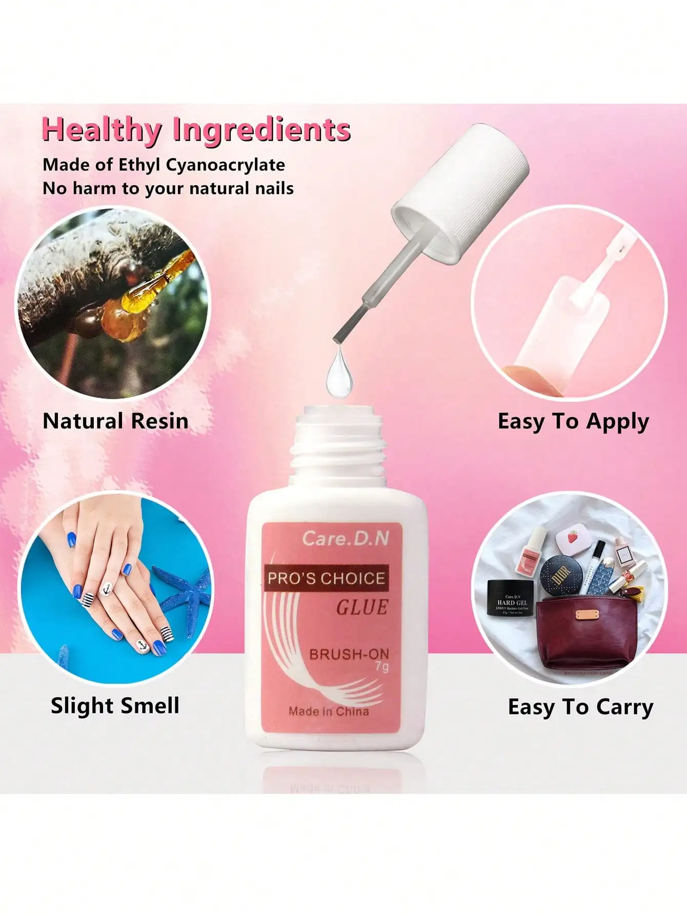 5Pack Glue on Nails, Brush on Nail Glue, Nail Glue for Acrylic Nails, Acrylic Nail Glue, Nail Glue for Acrylic Nails Long Lastin