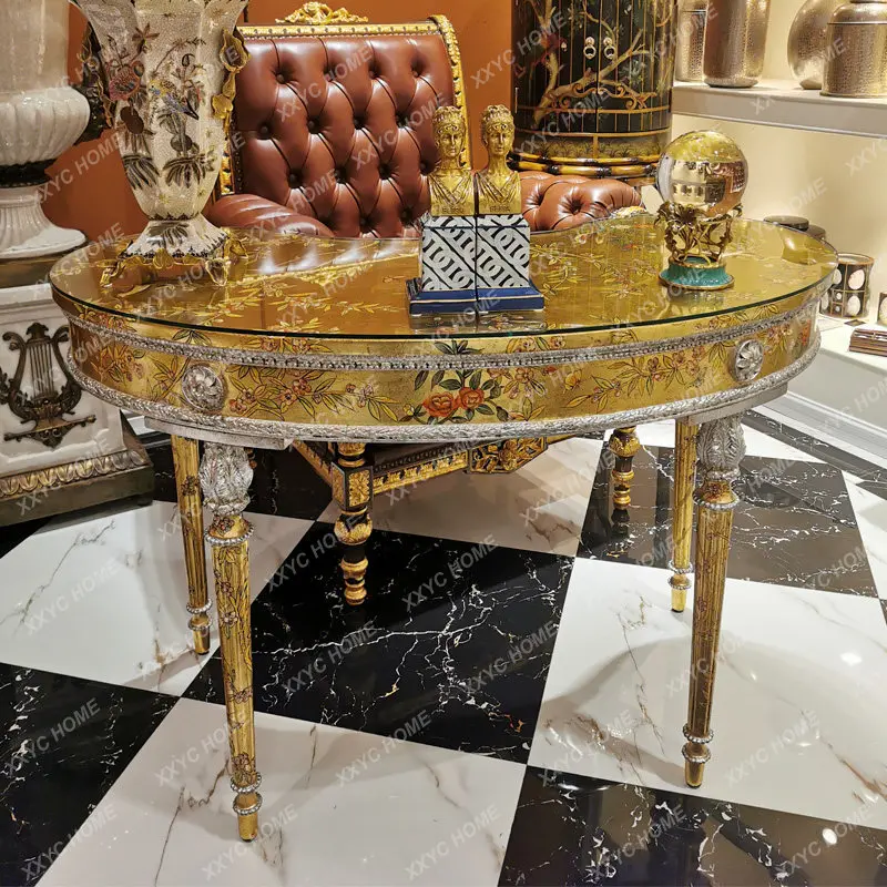 Chinese style luxury and beauty, gold gold and silver foil solid wood painted flowers and birds high-footed Xuanguan platform