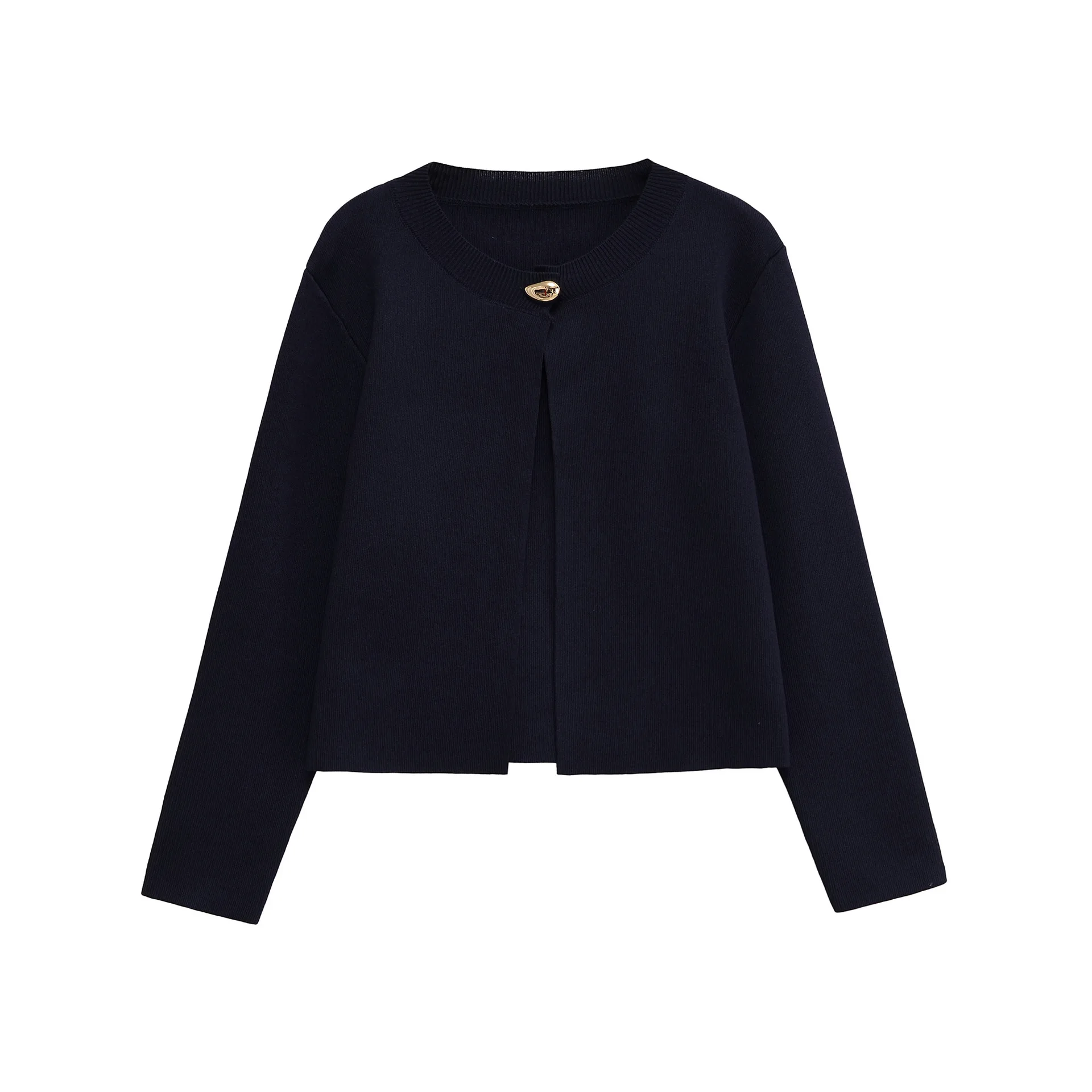 

Women's Solid Color Single Button Casual Cropped Knitted Cardigan Round Neck Long Sleeved Thick Commuter Winter New Coat