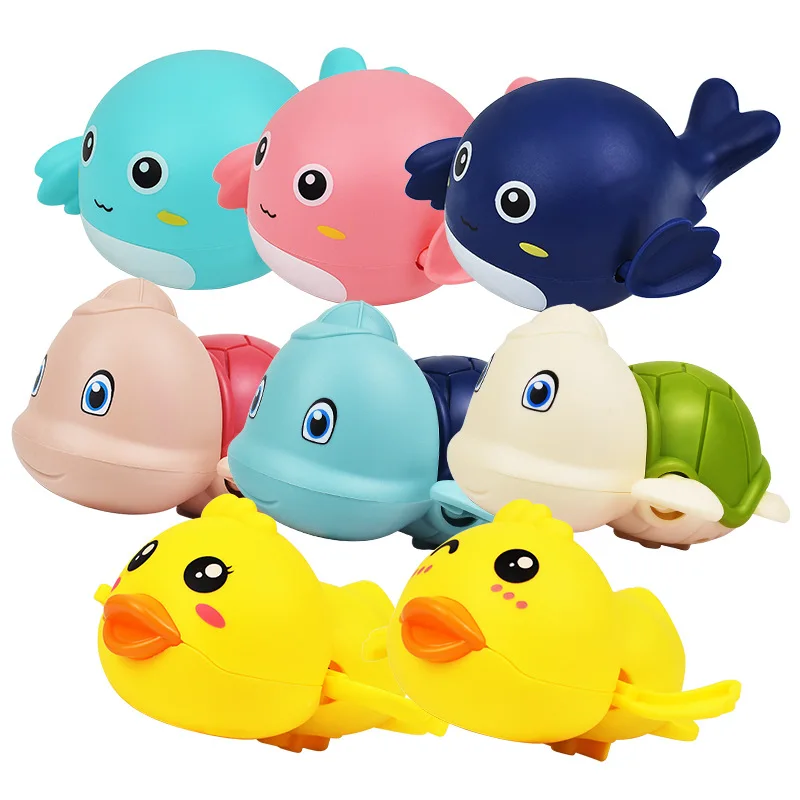 Summer Bath Toys Cute Animal Swimming Bathing Ducks Whale Floating Wind Up Clockwork Water Shower Toys for Baby 0-24 Months