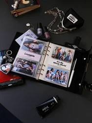 Y2K Photocard Collect Binder Black Glossy PU Leather Itabag 3inch Photo Holder Books A6 Portable Handbag Loose Leaf Album