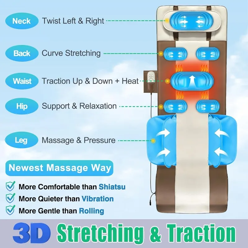 Full body massage pad with airbag stretching and heating, 3D waist traction and relaxation