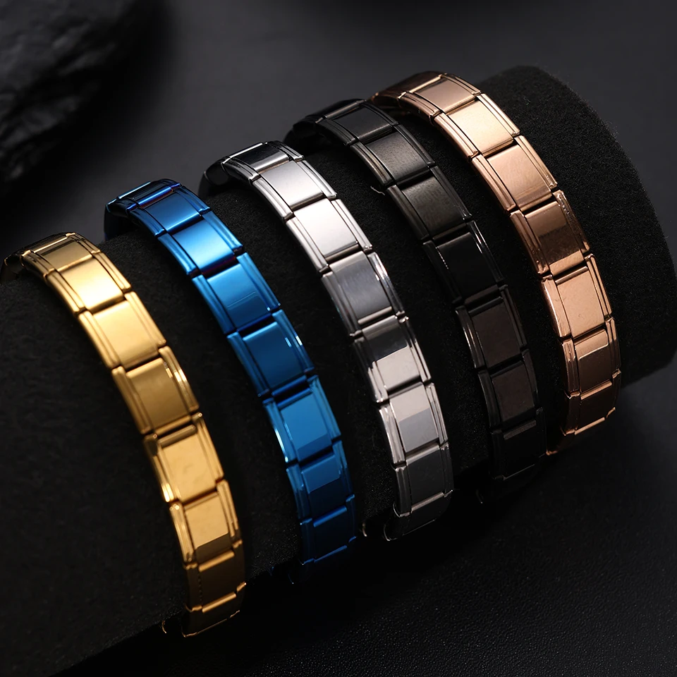 Trendy Square Italy Stainless Steel Bracelets For Women Men HipHop Metal Italian Modules Stretchable Gift Birthday Party Jewelry