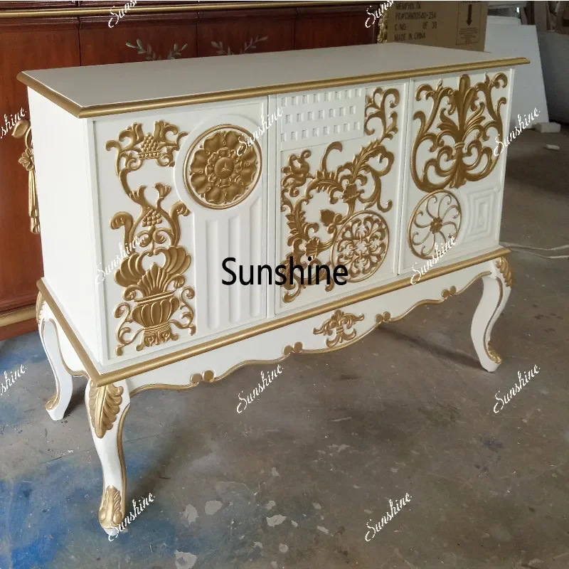 Solid wood French carved gold-painted entryway cabinet, light luxury living room decorative cabinet, partition cabinetTJ