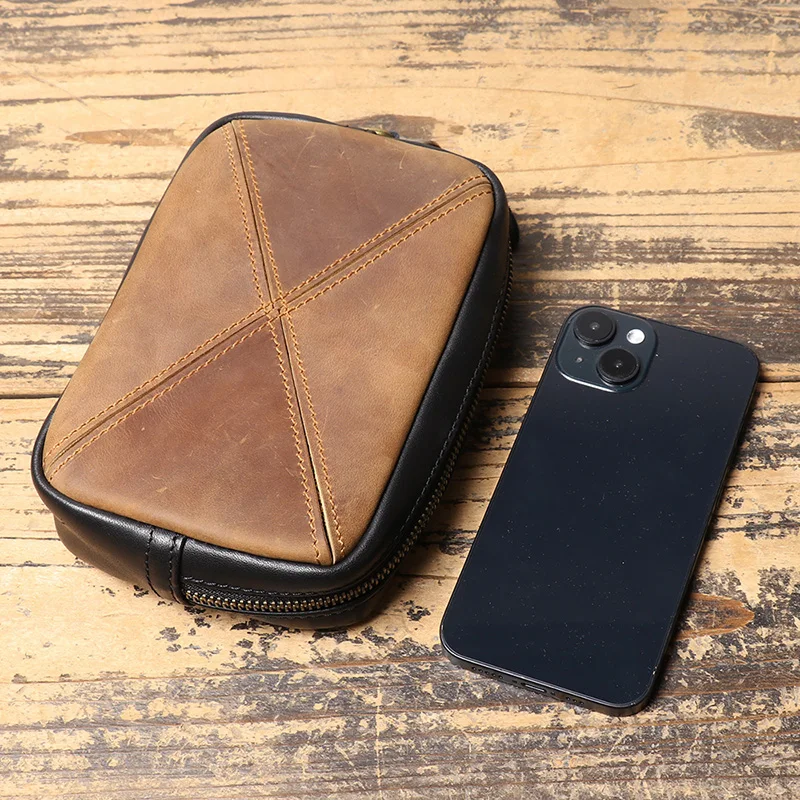 2026 جديد جودة عالية الرجال الفاخرة حقيبة صغيرة جلدية خمر قطعة محفظة جلدية الإبداعية محفظة نسائية للعملات المعدنية أكياس الهاتف Muжskuка