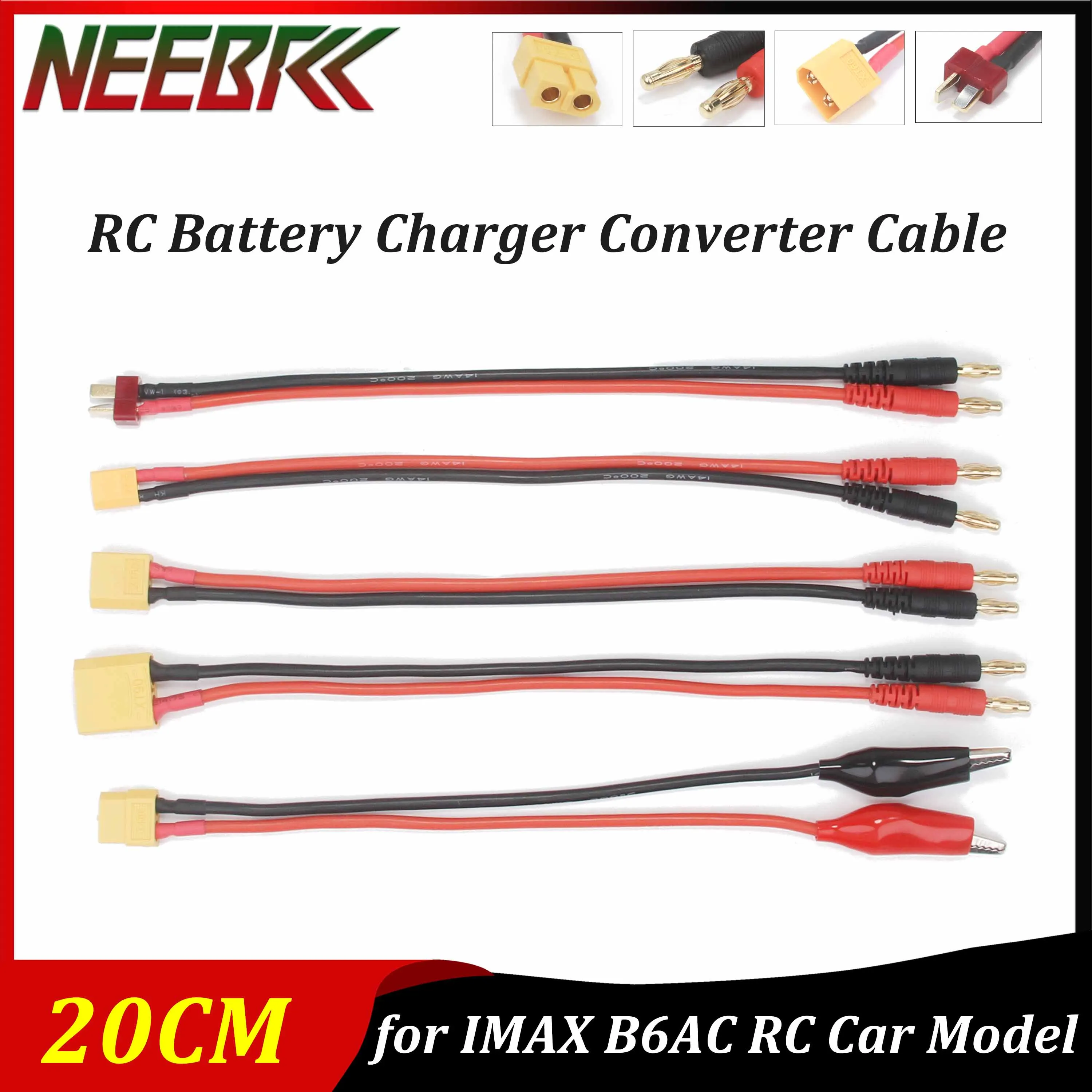 RC Multi Battery Charger Adapter Converter Cable T XT30 XT60 XT90 Plug to 4.0mm Banana/Alligator Clips Plug for IMAX B6AC RC Car