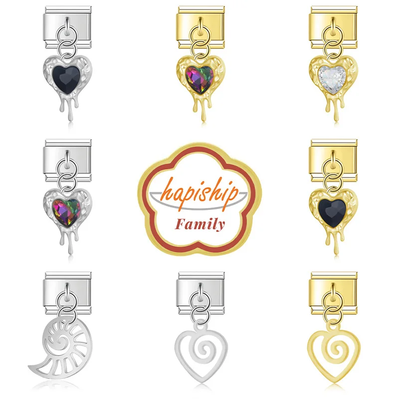 Hapiship 2024ครอบครัวผู้หญิงแฟชั่นหัวใจโรแมนติกอิตาเลียนเชื่อมโยงพอดี9มม. สร้อยข้อมือสแตนเลสทำ DIY NEW303เครื่องประดับ