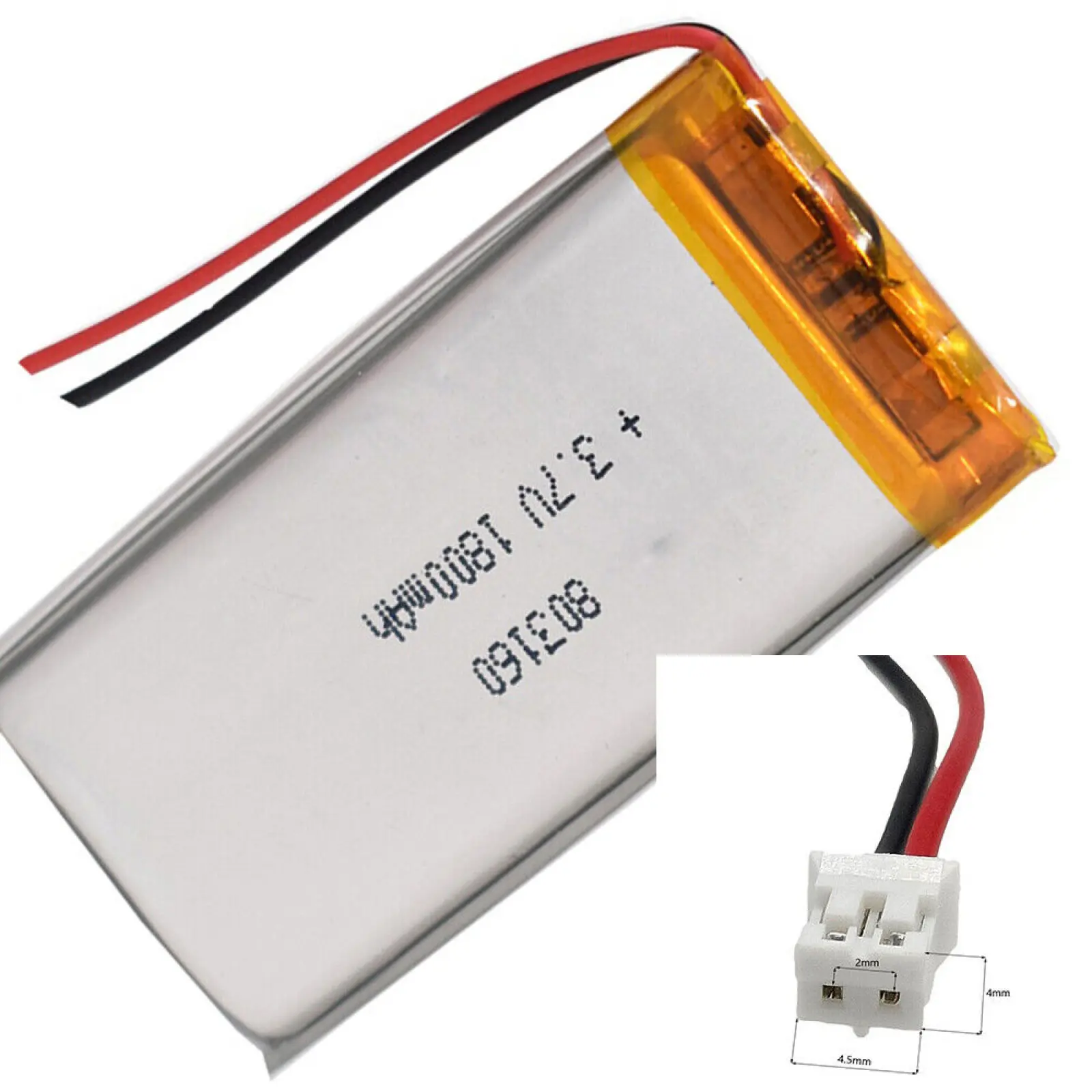 3.7V 1800mAh 803160 Li-Polymer Li Battery JST-PH 2pin 2.0 For CAMERA POWER BANK ELECTRIC TOYS CHARGING TREASURE POWER