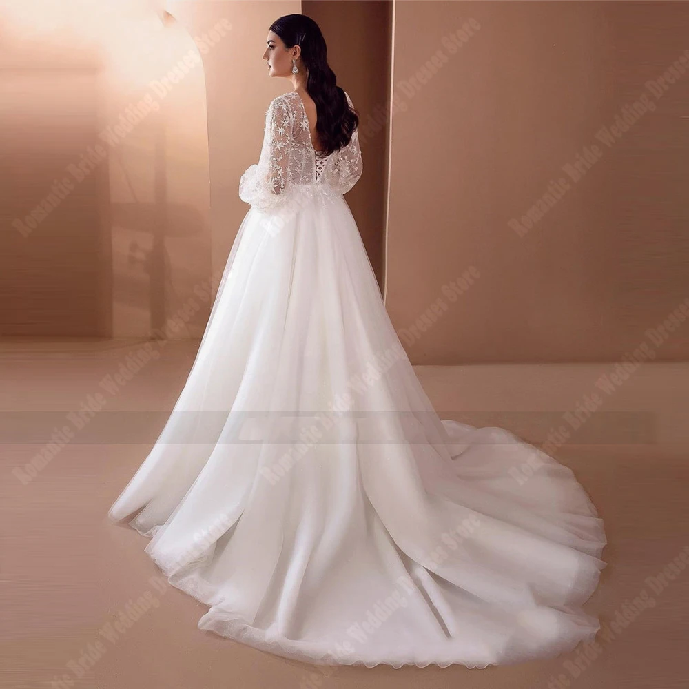 Robe de mariée sexy en tulle à col en V pour femmes, robes de mariée A-Line personnalisées, grande taille, robe de soirée populaire, 2025