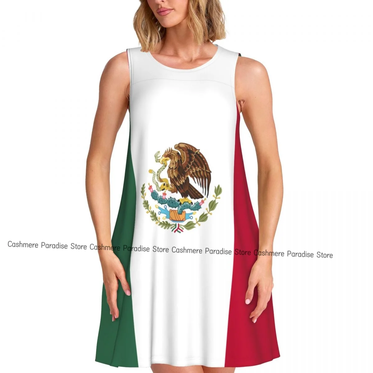 فستان نسائي بعلم المكسيك فساتين صيفية كاجوال تي شيرت لتغطية الشاطئ فستان بدون أكمام #3