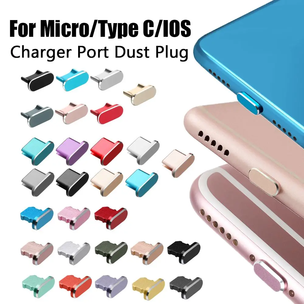 Alloy Charging Port Cap Anti Dust Metal Plug Micro/Type C/iP Charger Dock Stopper For iP 13 Pro Max Samsung Galaxy S22