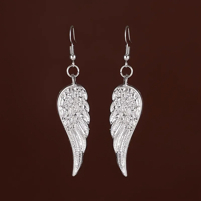 

Gothic Retro Black Sliver Color Angel Wing Feathers Pendant Dangle Earrings for Women Hallowmas Party Jewelry Accessories Gifts