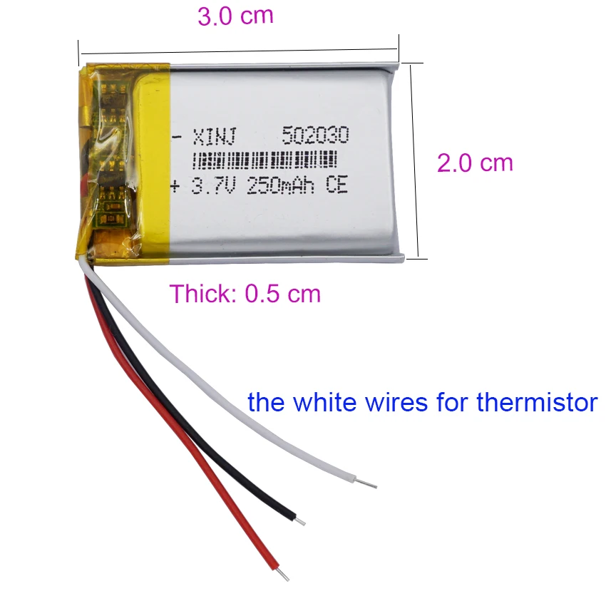 3.7V 250mAh 0.925Wh Rechargeable Lipo Battery 502030 NTC 3 Wires JST 3Pin 1.0/1.25/1.5/2.0/2.54mm plug For GPS Bluetooth Speaker