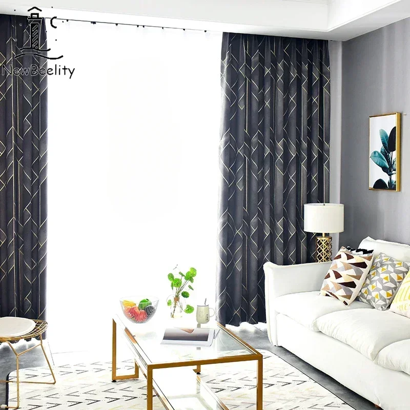 New Light Luxury Nordic Simple Line Jacquard Blackout Curtains For Bedroom Living Room Window Blackout Decor Custom Green Cloth
