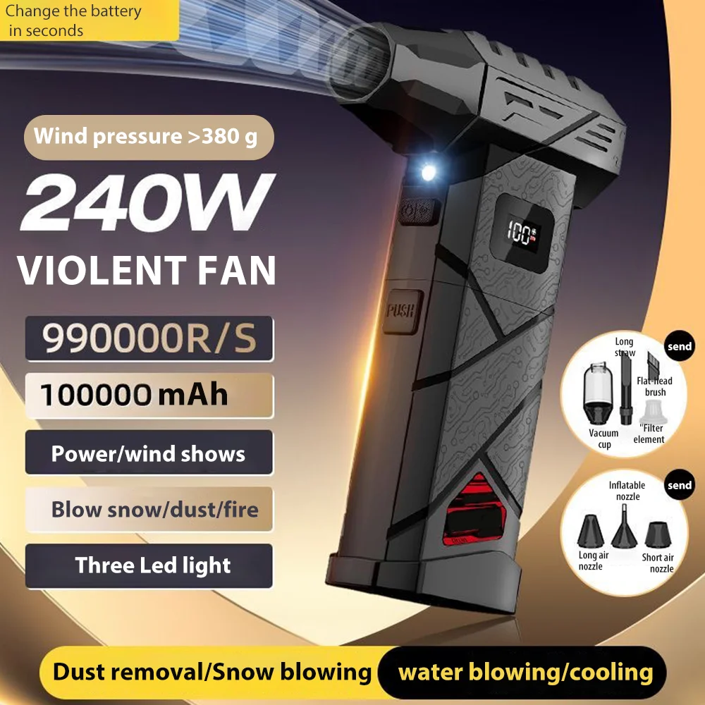 

X19 Powerful Turbo Air Blower 99WRPM High Speed 100-gear speed regulation Turbo Jet Blower Violent Fan With LED Lighting