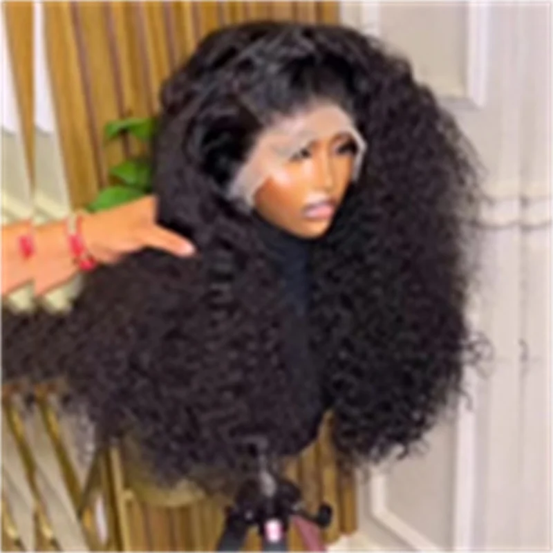 26inch 180Density Long Glueless Soft Natural Black Kinky Curly Lace Front Wig For Women Babyhair Preplucked Heat Resistant Daily