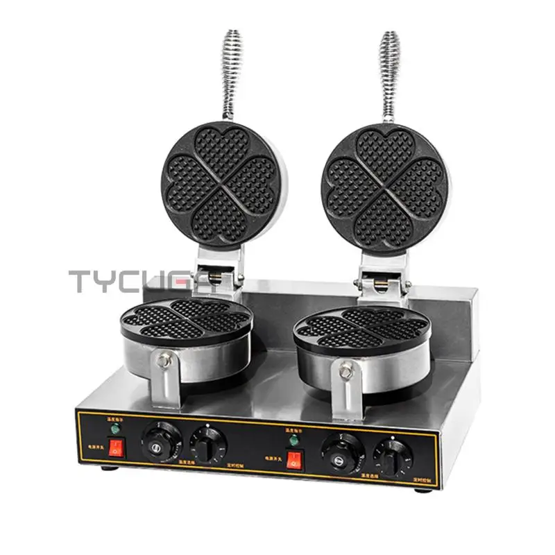 Electric Waffle Double Head Maker Cake Furnace Heating Machine Round Waffle Making Machine Commercial Nonstick Kitchen Appliance