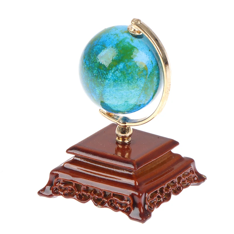 1Pcs Mini Metal 1:12 Scale Vintage Blue World Globe Miniature Dollhouse Furniture Livingroom Reading Room Decor Accessories