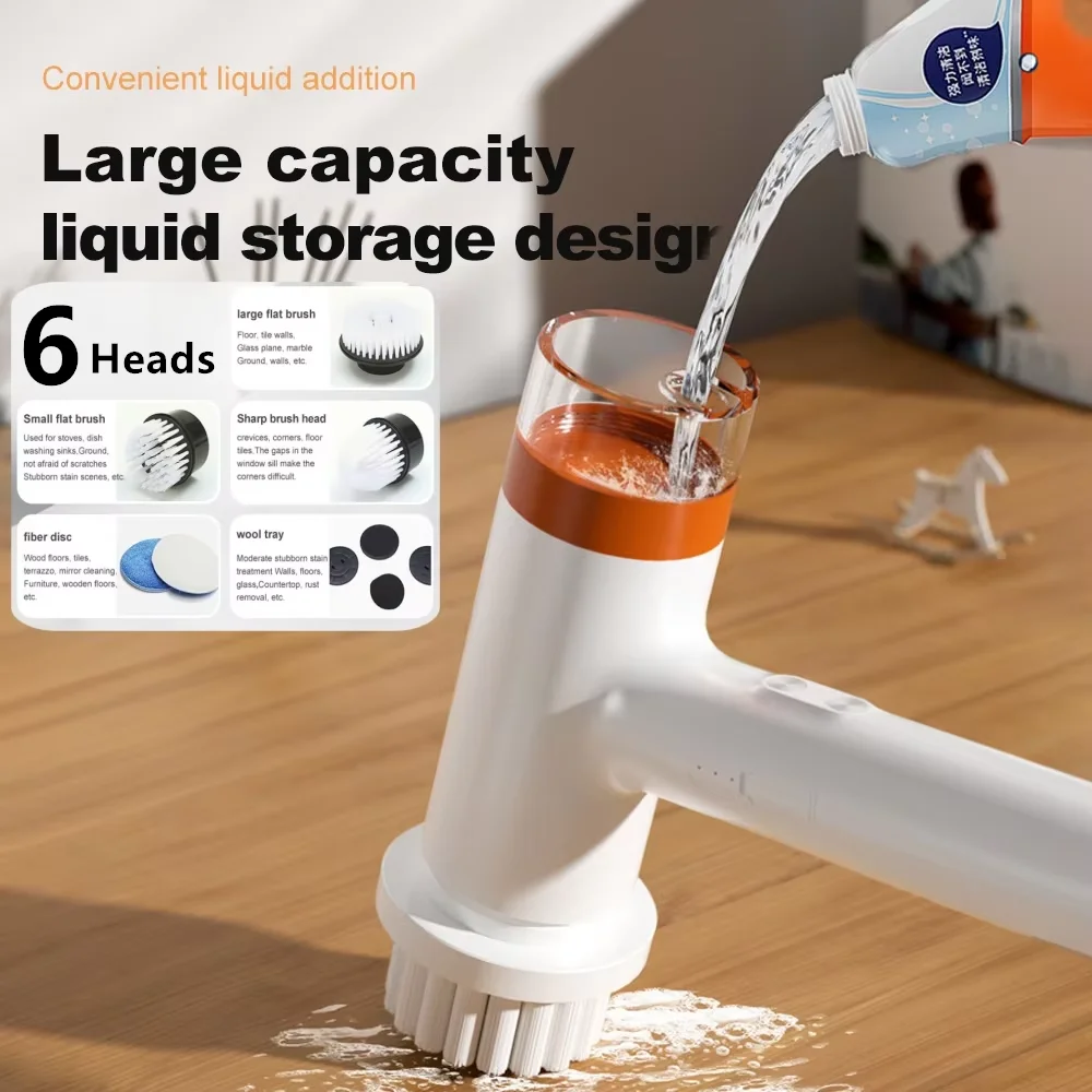 Electric Handheld Spin Scrubber With 6 Replaceable Brush Head Set Power Bathtub Kitchen Scrubber Rechargeable Shower Scrubber