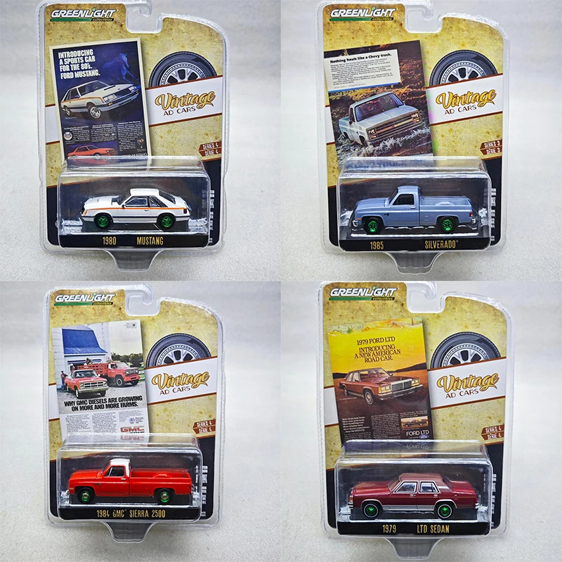 

Greenlight 1:64 Retro Advertising Mustang Silverado GMC LTD Sedan Green Machine Series Alloy Die Casting Model Collect Ornaments