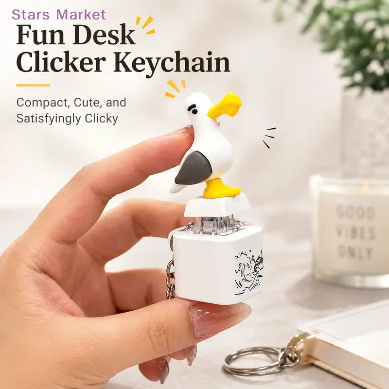 New Seagull Keychain Button with Sound LED Rechargeable Keyboard Clicker Fidget Toys Stress Relief Animal Keycaps Funny Gift