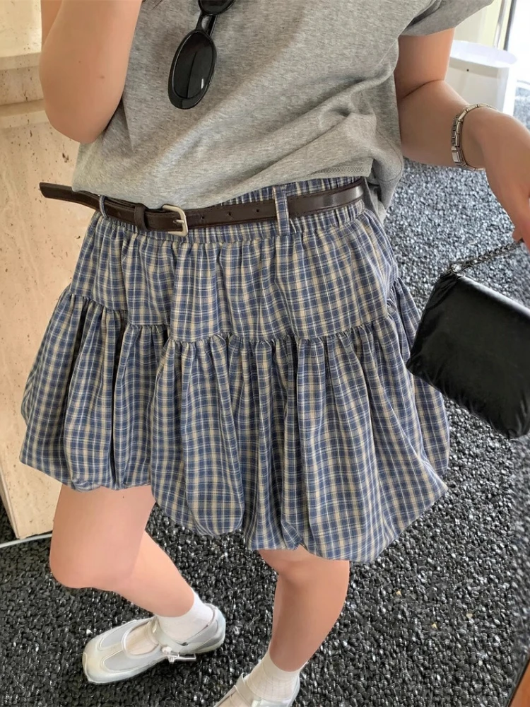 

Preppy Style Plaid Belt Mini Skirts Women 2025 Summer High Waist A-line Sweet Jupe Pleated Harajuku Jupe Y2k Aesthetic Skirt