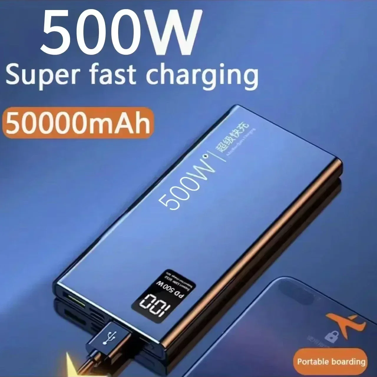 500W Super Fast Charging 50000 MAh Power Bank with 100% Sufficient Capacity for Mobile Power Supply for Various Mobile Phones