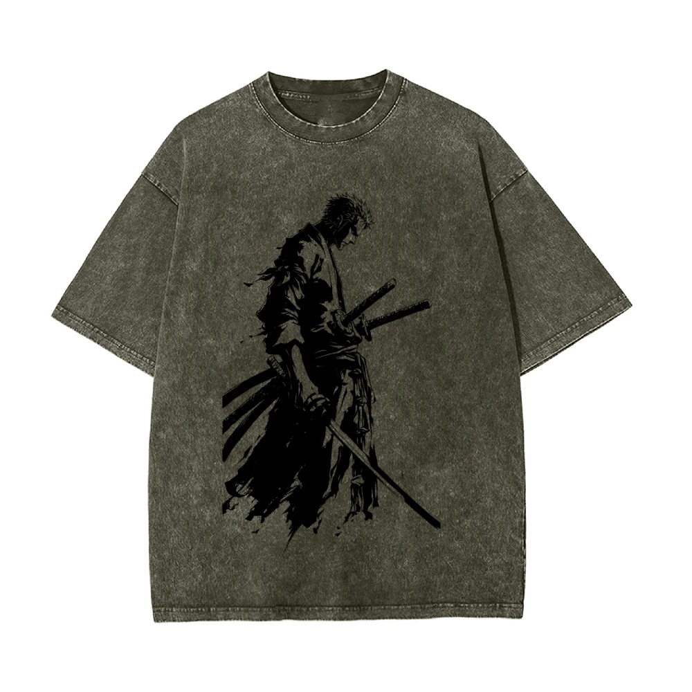 Japanese Samurai Character Print  T Shirt Overseas Export Short Sleeved Same Gender Design Fashion and Trend Sportwear