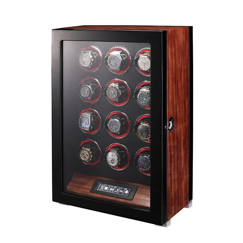 

High Gloss Marble Gyro Rotating Wooden Remote Control Fingerprint Lock 12 Slots Automatic Watch Winder Safe