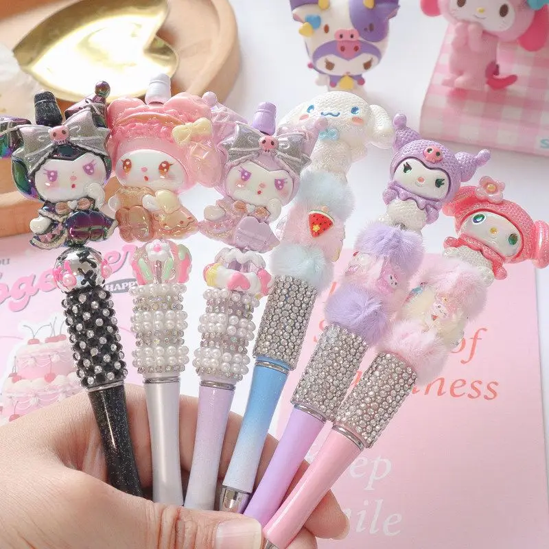 

Sanrio Crystal Sparkling Rhinestone Rotating Writing Pen Cute Hello Kitty My Melody Kuromi Plush Star Beaded Pen Stationery Gift