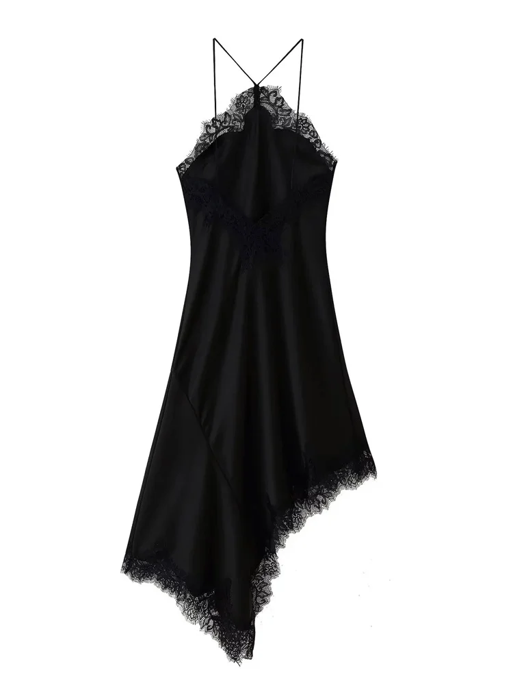 Tossy موضة الصيف الدانتيل فستان قصير للنساء المرقعة عارية الذراعين سليم السباغيتي الصلبة فستان الحفلات الإناث الخامس الرقبة فستان أسود جديد