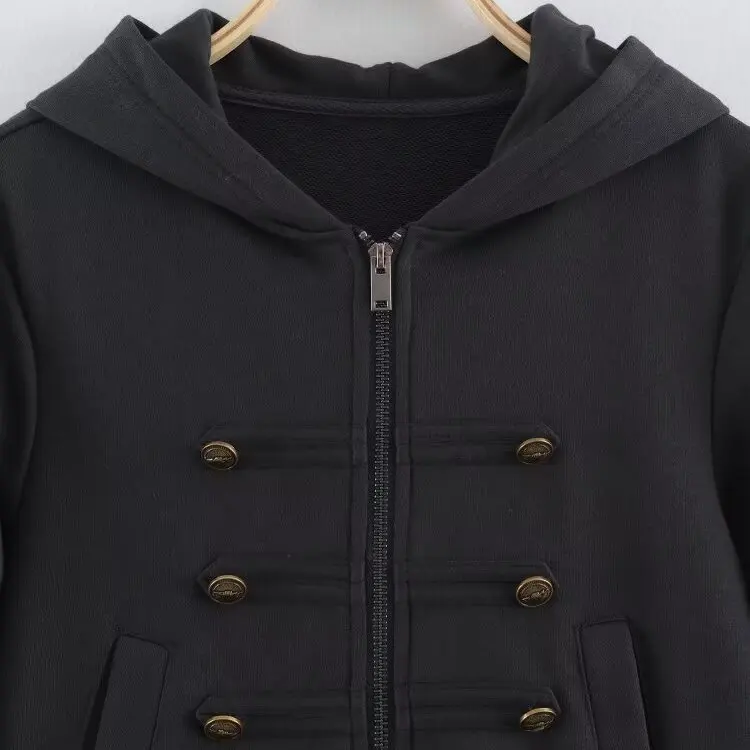 Early Autumn New Arrival Women's Fashionable Retro Double Row Gold Button Hooded Short Coat Polyester Fiber Standard Fit Long...
