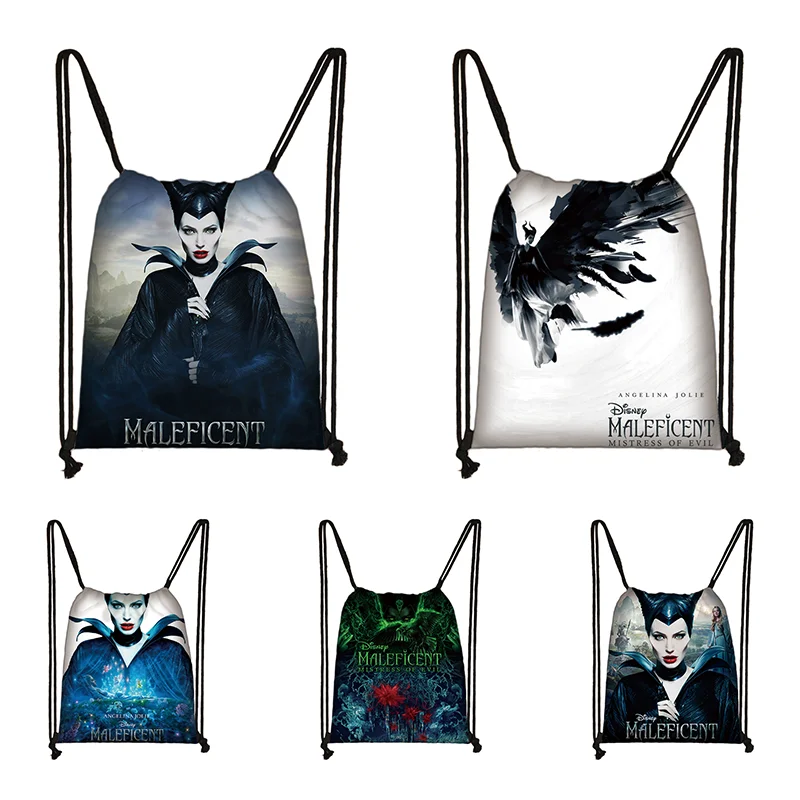 Maleficent Print Drawstring Boy Girl Bags Women Large Capacity Shopping Bag Teenager Casual Backpack Portable Travel Bags