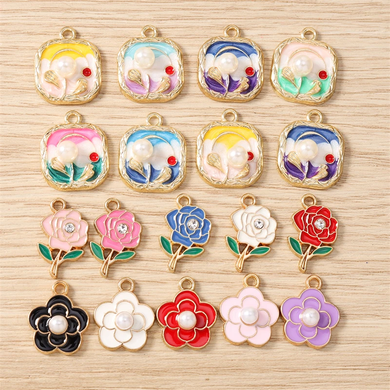 10 Stück niedliche, bunte Emaille-Blumenanhänger für Ohrringe, Anhänger, Halsketten, Armbänder, DIY-Bastelarbeiten, Schmuckherstellung, Zubehör – Detail 1